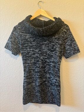 My Michelle Y2K Black & Gray Marled Short-Sleeve Cowl Neck Sweater